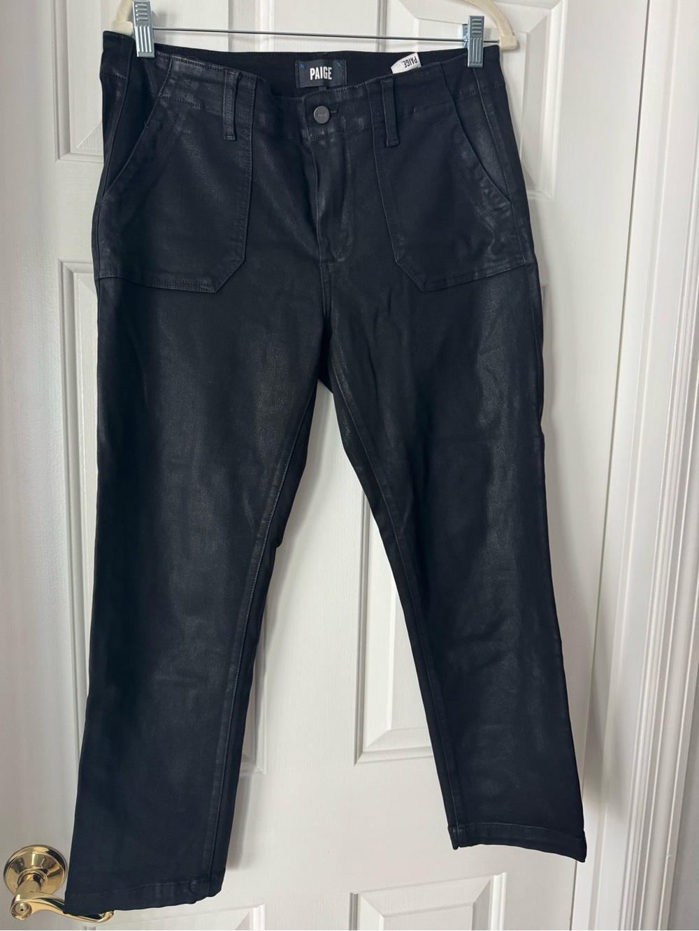 PAIGE MAYSLIE Straight Leg Lightly Coated Black Jeans